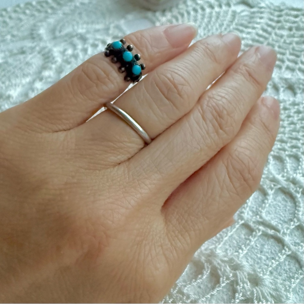 Vintage Navajo Tested Sterling Silver Turquoise Child Ring | Size 1